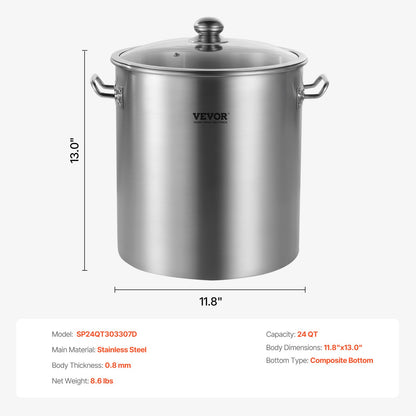 24QT Stockpot i rostfritt stål Matlagning Köksåsgryta med lockhandtag