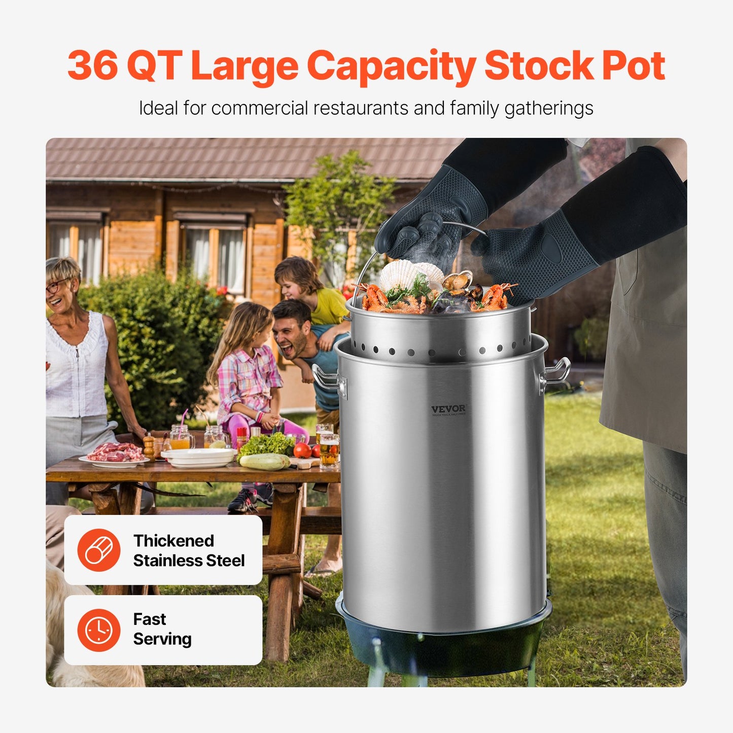 36QT Edelstahl Suppentopf Kochen Küche Sauce Topf mit Korb Deckel
