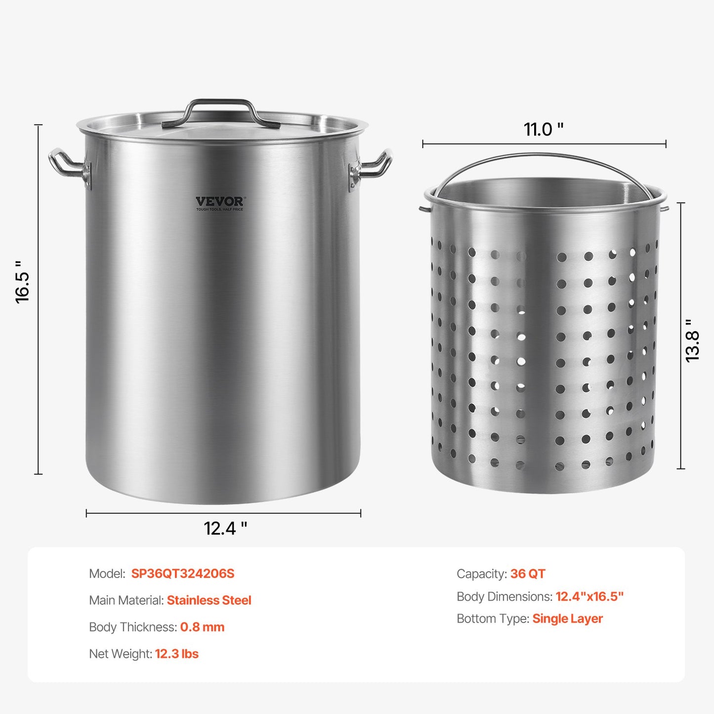 36QT Edelstahl Suppentopf Kochen Küche Sauce Topf mit Korb Deckel