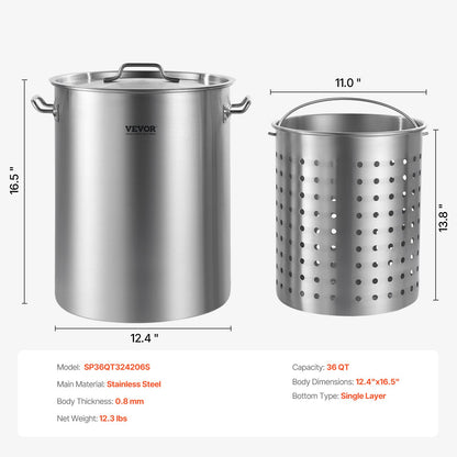 36QT Edelstahl Suppentopf Kochen Küche Sauce Topf mit Korb Deckel