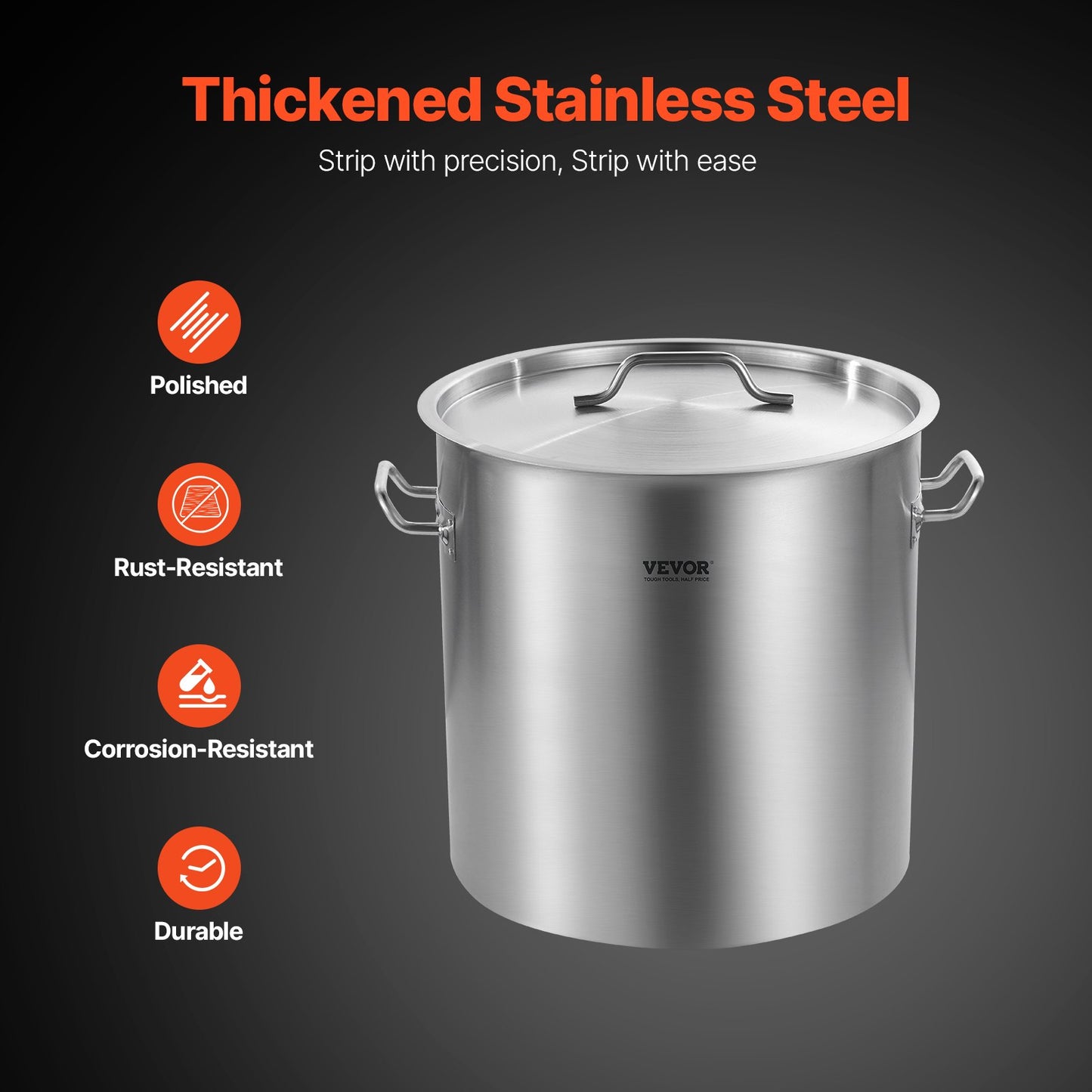53QT Rostfritt stål Stockpot Matlagning Kökssåsgryta med lockhandtag
