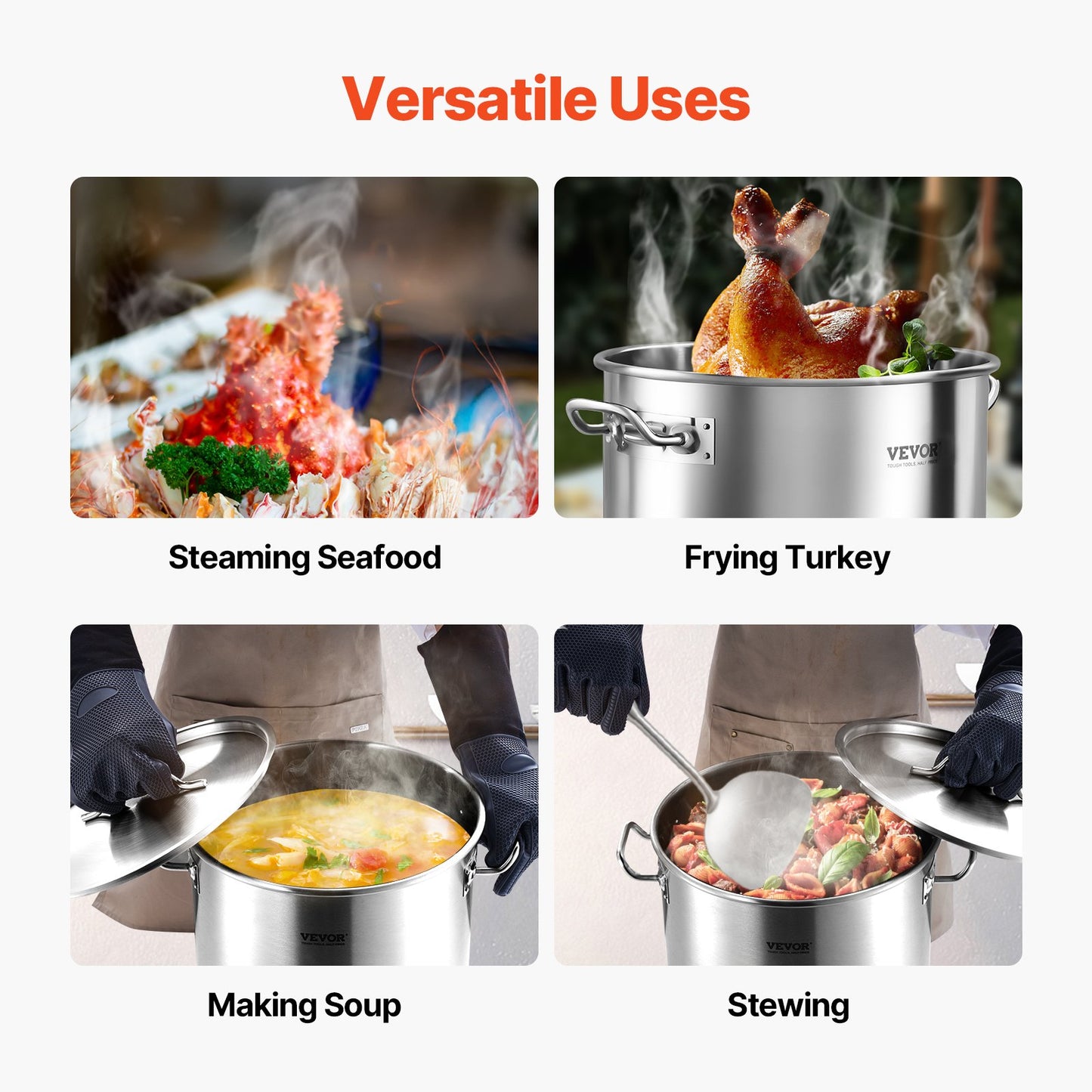 53QT Rostfritt stål Stockpot Matlagning Kökssåsgryta med lockhandtag