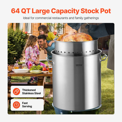 64QT Stainless Steel Stockpot Cooking Kitchen Sauce Pot with Basket Lid