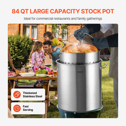 84QT Stainless Steel Stockpot Cooking Kitchen Sauce Pot with Basket Lid