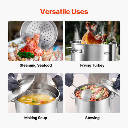 84QT Stainless Steel Stockpot Cooking Kitchen Sauce Pot with Basket Lid