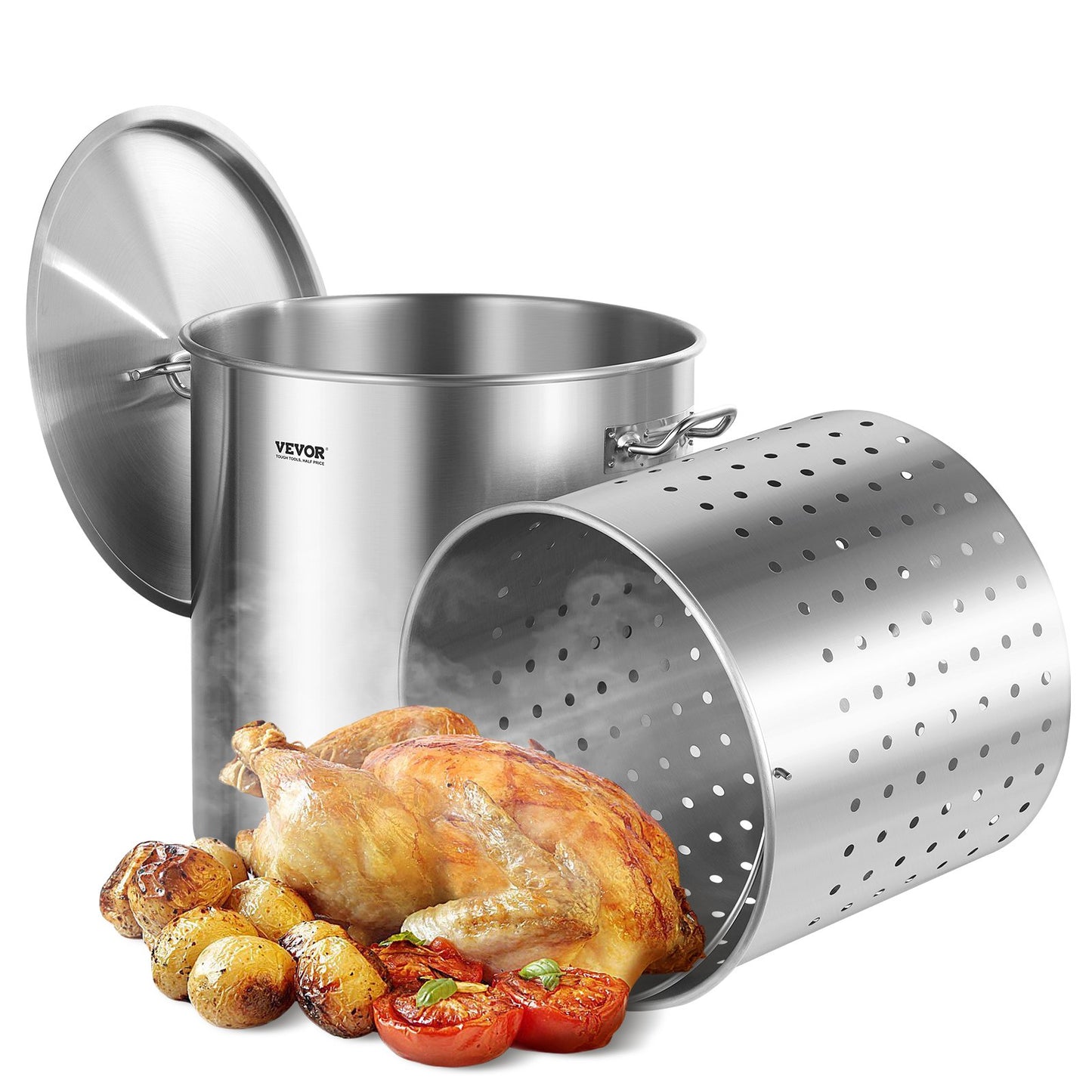 84QT Stainless Steel Stockpot Cooking Kitchen Sauce Pot with Basket Lid