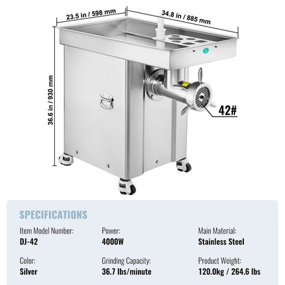 Commercial Electric Meat Grinder 36.7 lbs/min Industrial Cabinet Grinder