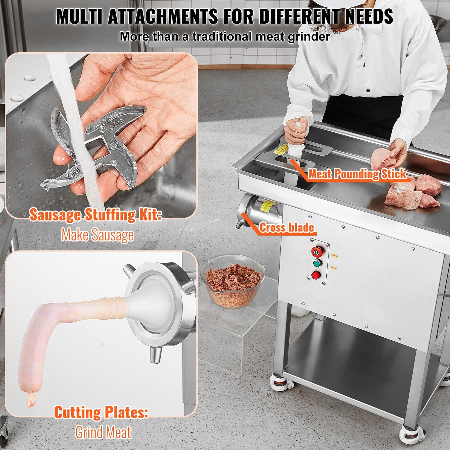Commercial Electric Meat Grinder 22Lb/Min 2200W Industrial Cabinet Grinder