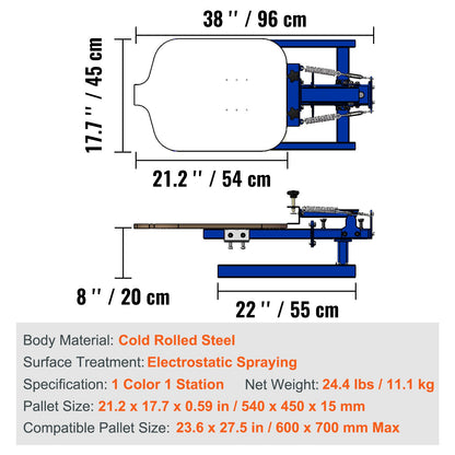 1 Color 1 Station Silk Screening Screenprint Press Screen Printing Machine