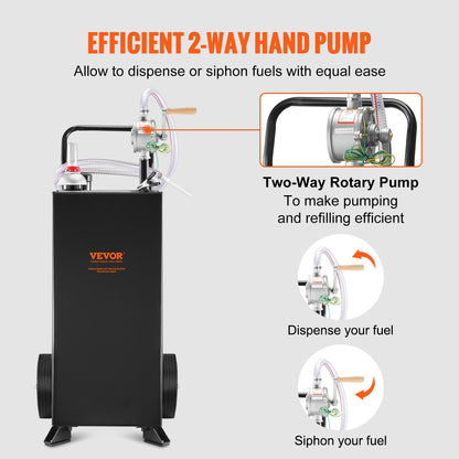 30 Gallon Gas Caddy, Fuel Tank with Wheels, Portable Fuel Caddy with Manual Transfer Pump, Gasoline Diesel Fuel Container for Cars, Lawn Mowers, ATVs, Boats, More, Black