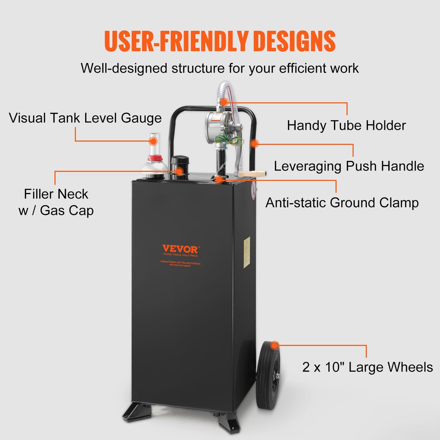 30 Gallon Gas Caddy, Fuel Tank with Wheels, Portable Fuel Caddy with Manual Transfer Pump, Gasoline Diesel Fuel Container for Cars, Lawn Mowers, ATVs, Boats, More, Black