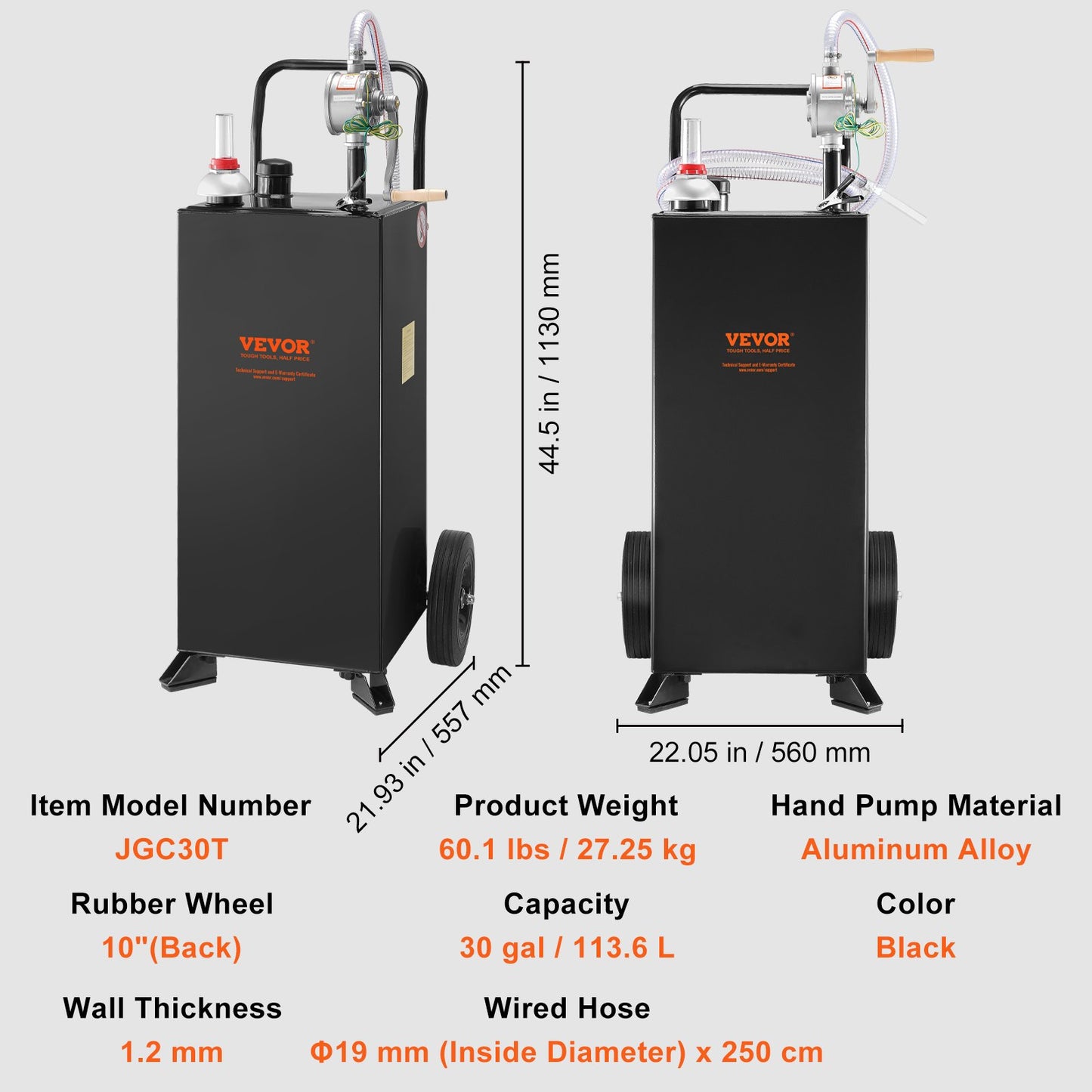 30 Gallon Gas Caddy, Fuel Tank with Wheels, Portable Fuel Caddy with Manual Transfer Pump, Gasoline Diesel Fuel Container for Cars, Lawn Mowers, ATVs, Boats, More, Black