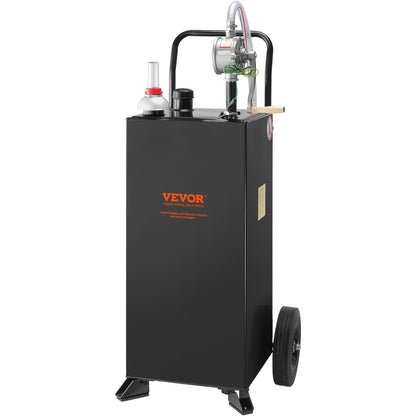 30 Gallon Gas Caddy, Fuel Tank with Wheels, Portable Fuel Caddy with Manual Transfer Pump, Gasoline Diesel Fuel Container for Cars, Lawn Mowers, ATVs, Boats, More, Black
