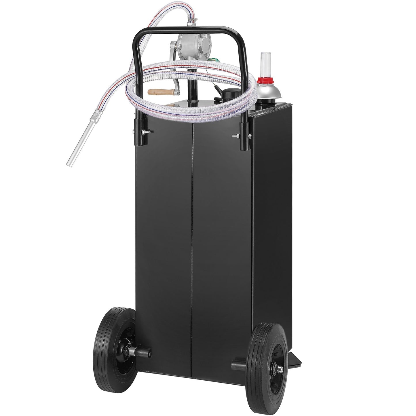 30 Gallon Gas Caddy, Fuel Tank with Wheels, Portable Fuel Caddy with Manual Transfer Pump, Gasoline Diesel Fuel Container for Cars, Lawn Mowers, ATVs, Boats, More, Black