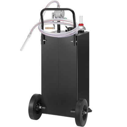 30 Gallon Gas Caddy, Fuel Tank with Wheels, Portable Fuel Caddy with Manual Transfer Pump, Gasoline Diesel Fuel Container for Cars, Lawn Mowers, ATVs, Boats, More, Black