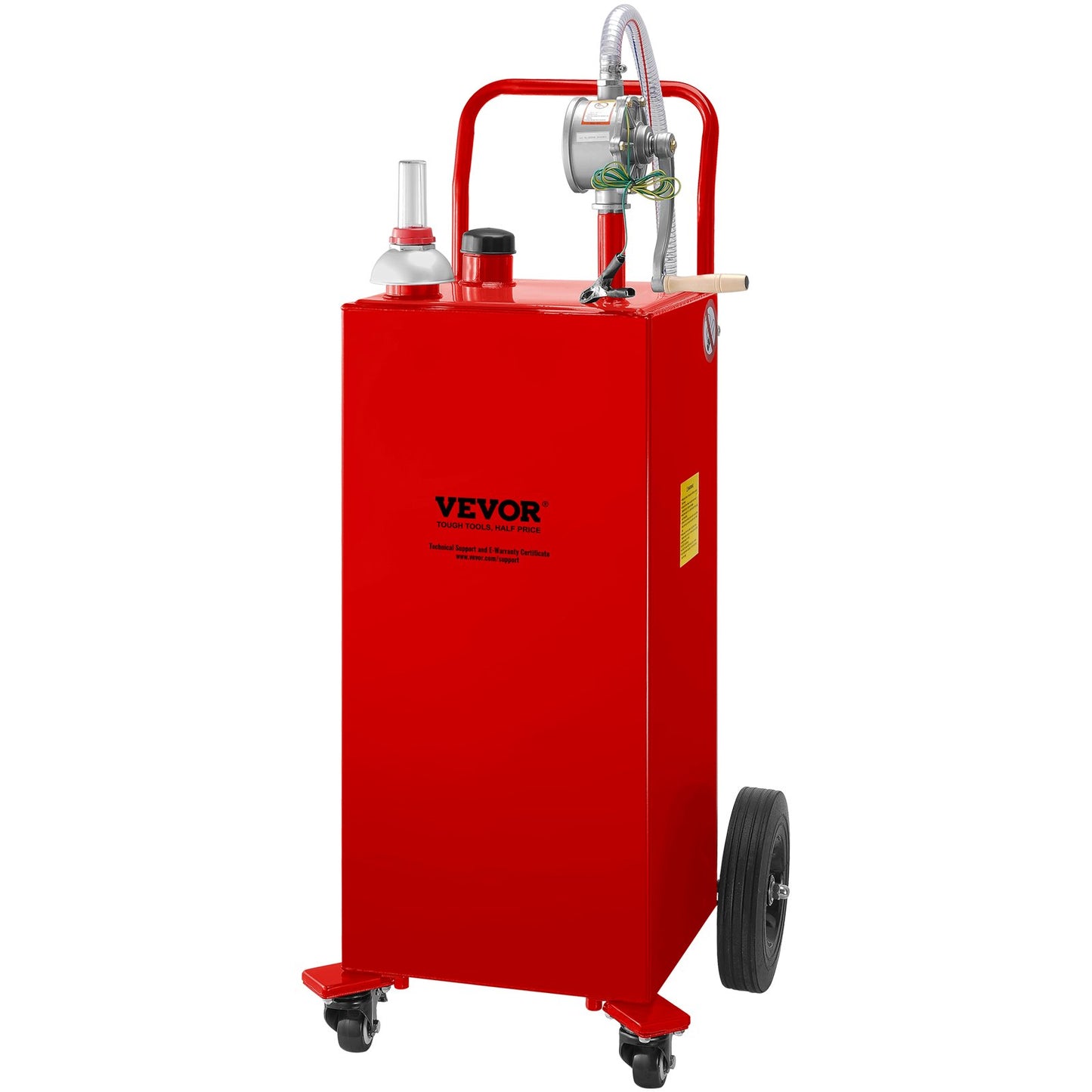 30 Gallon Fuel Caddy, Gas Storage Tank and 4 Wheels, with Manual Transfer Pump, Gasoline Diesel Fuel Container for Cars, Lawn Mowers, ATVs, Boats, More, Red