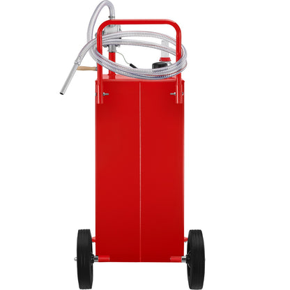 30 Gallon Fuel Caddy, Gas Storage Tank and 4 Wheels, with Manual Transfer Pump, Gasoline Diesel Fuel Container for Cars, Lawn Mowers, ATVs, Boats, More, Red