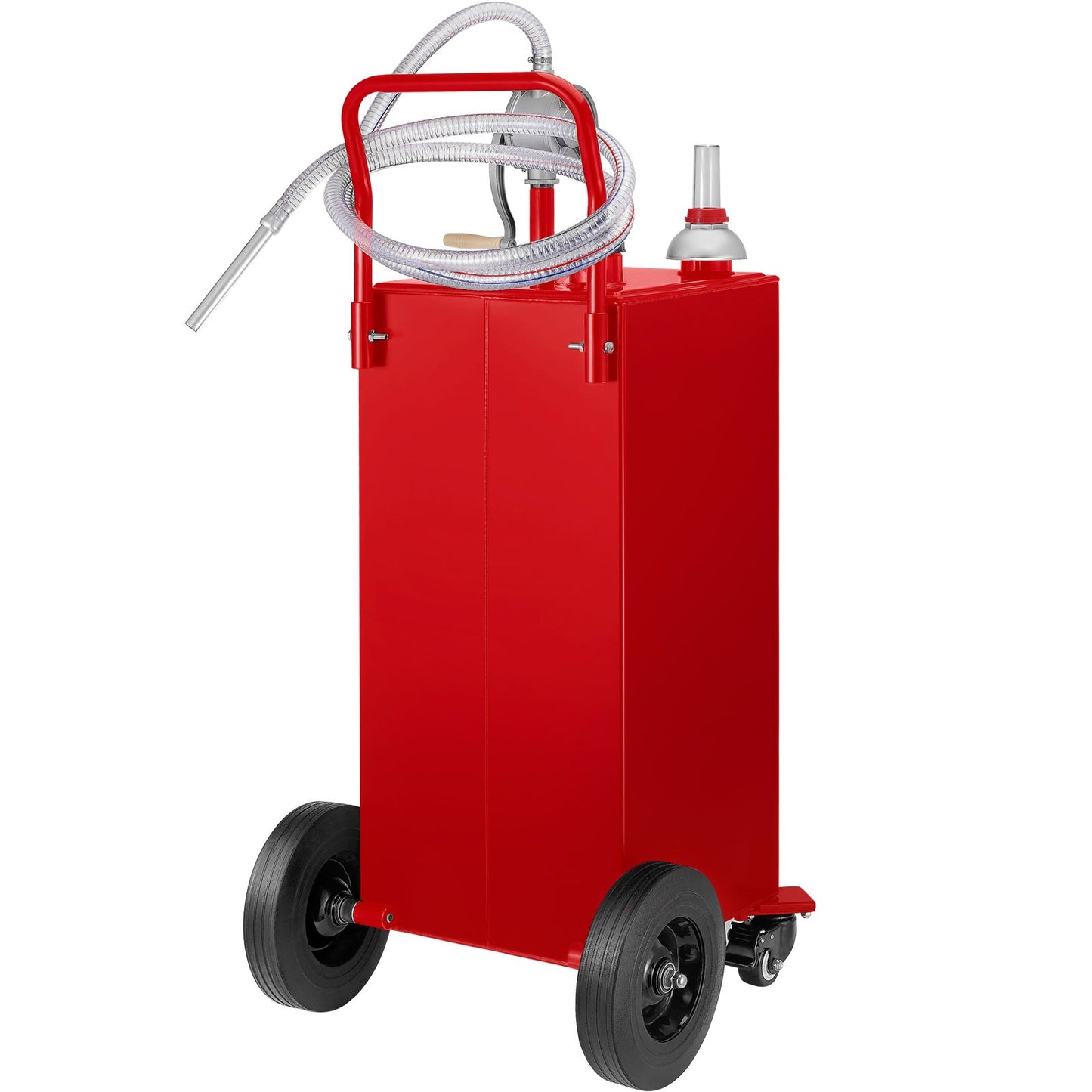 30 Gallon Fuel Caddy, Gas Storage Tank and 4 Wheels, with Manual Transfer Pump, Gasoline Diesel Fuel Container for Cars, Lawn Mowers, ATVs, Boats, More, Red