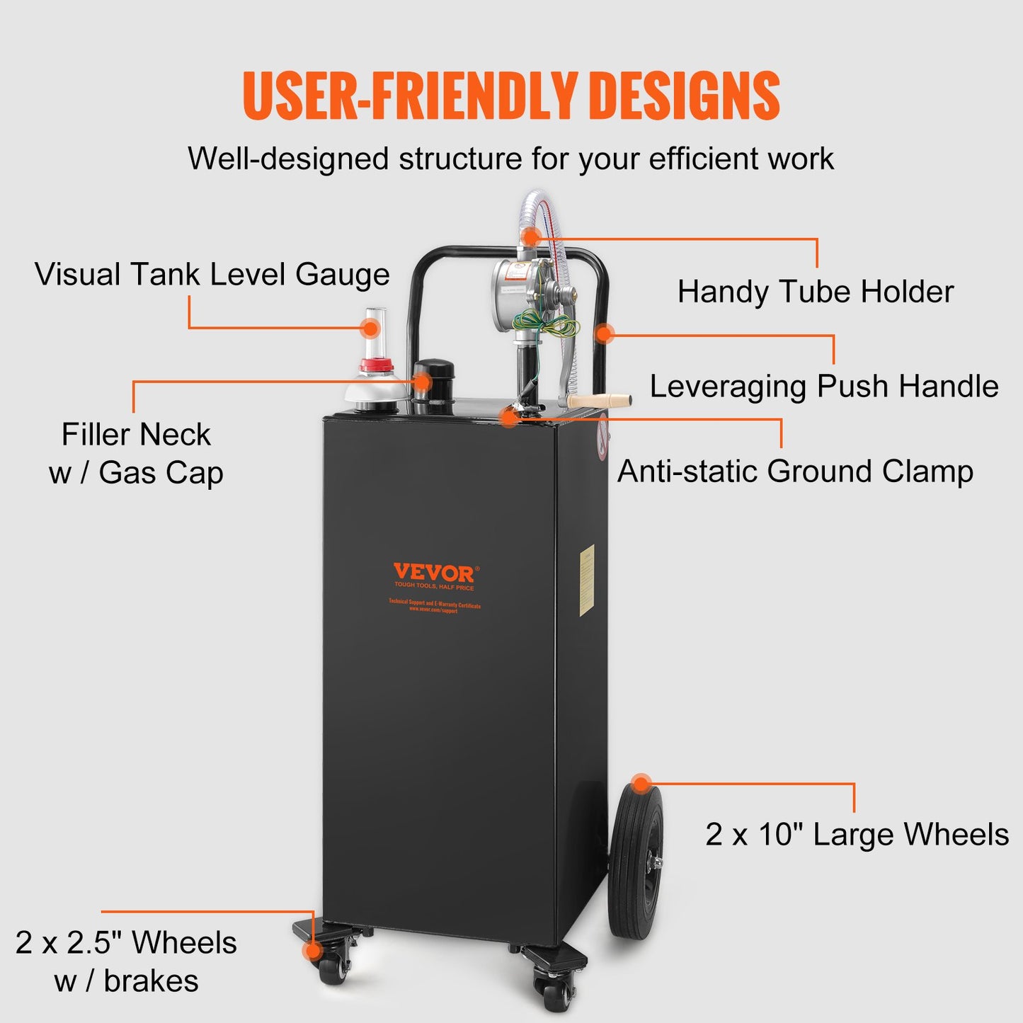 Fuel Caddy Fuel Storage Tank 35 Gallon 4 hjul med Manuell Pump, Svart