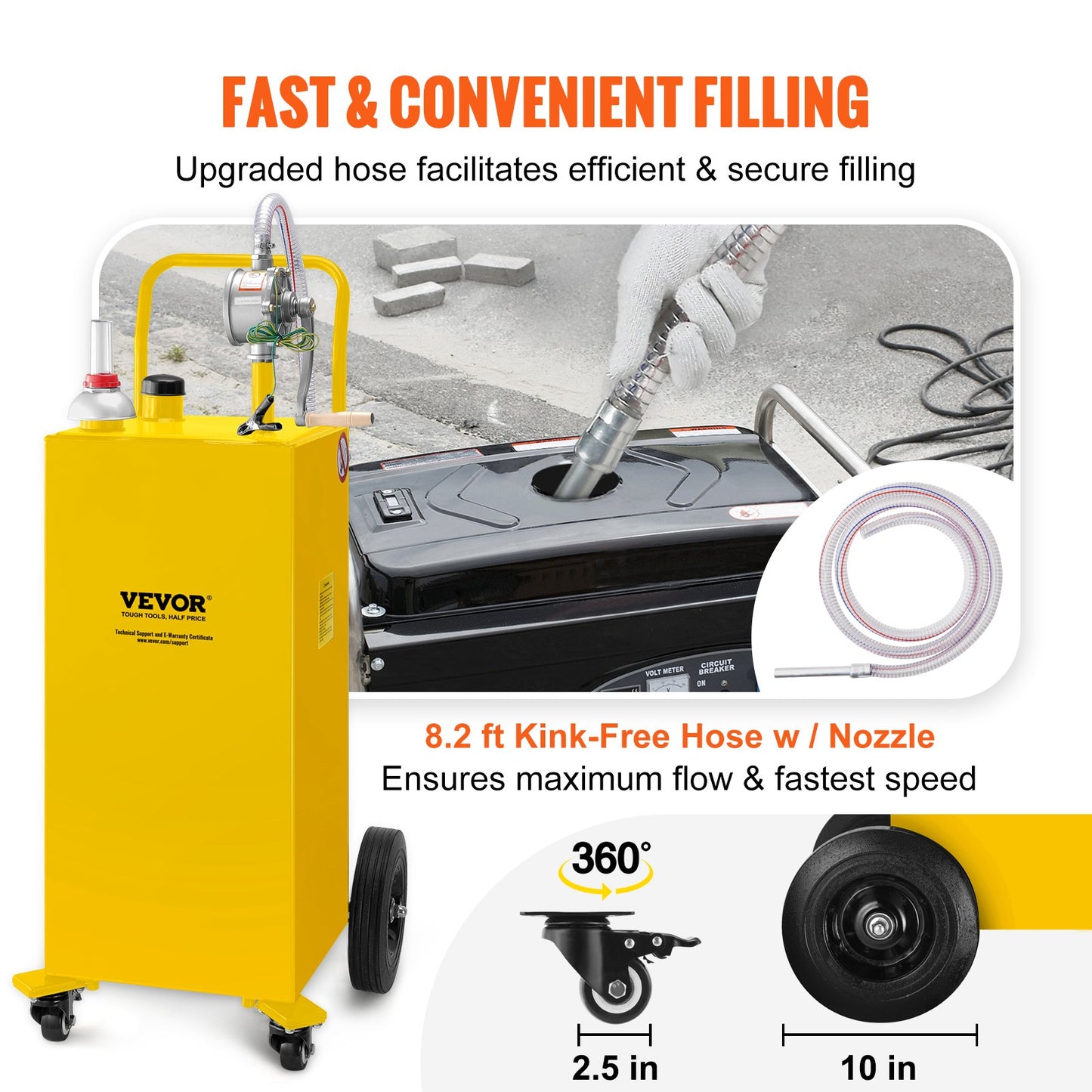Fuel Caddy, 35 gallon, gaslagringstank på 4 hjul, med manuell överföringspump, bensindieselbränslebehållare för bilar, gräsklippare, terränghjulingar, båtar, mer, gul