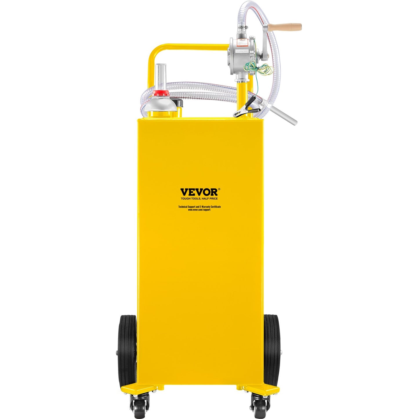 Fuel Caddy, 35 gallon, gaslagringstank på 4 hjul, med manuell överföringspump, bensindieselbränslebehållare för bilar, gräsklippare, terränghjulingar, båtar, mer, gul