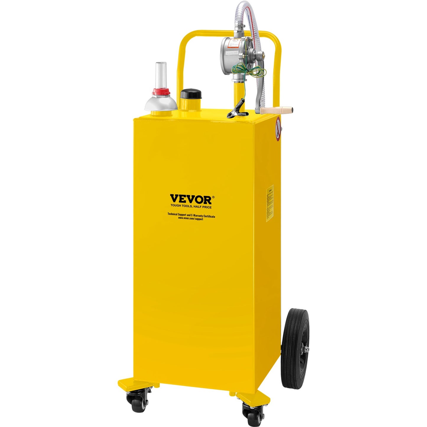 Fuel Caddy, 35 gallon, gaslagringstank på 4 hjul, med manuell överföringspump, bensindieselbränslebehållare för bilar, gräsklippare, terränghjulingar, båtar, mer, gul