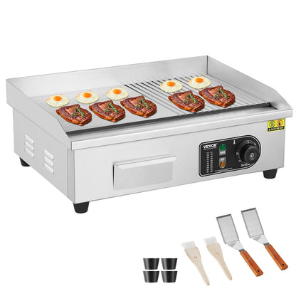 Commercial Electric Grill 3200W Bänkskiva Halv-Plat Top Grill 122℉-572℉