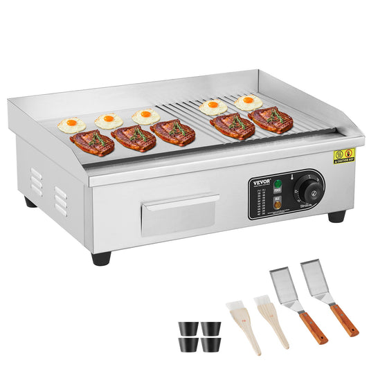 Commercial Electric Grill 3200W Bänkskiva Halv-Plat Top Grill 122℉-572℉