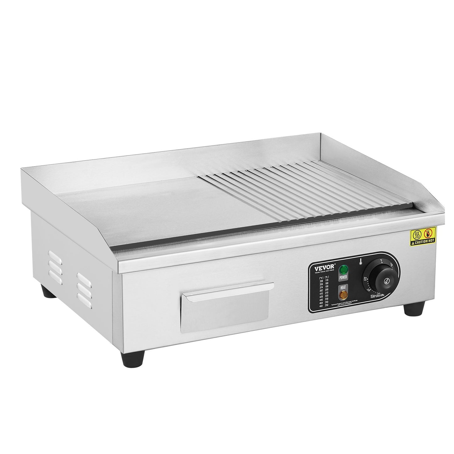 Commercial Electric Grill 3200W Bänkskiva Halv-Plat Top Grill 122℉-572℉