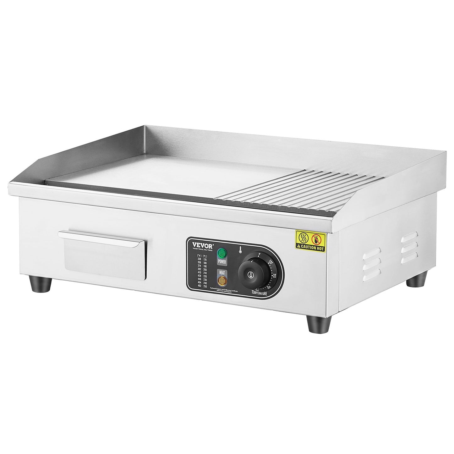 Commercial Electric Grill 3200W Bänkskiva Halv-Plat Top Grill 122℉-572℉