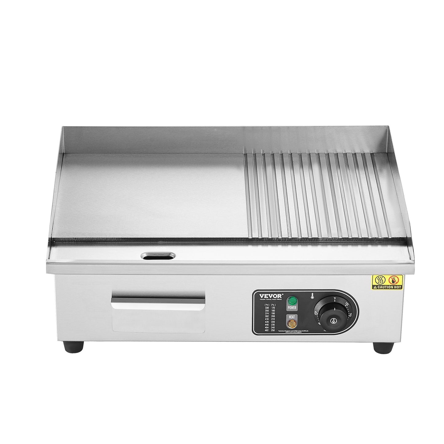 Commercial Electric Grill 3200W Bänkskiva Halv-Plat Top Grill 122℉-572℉