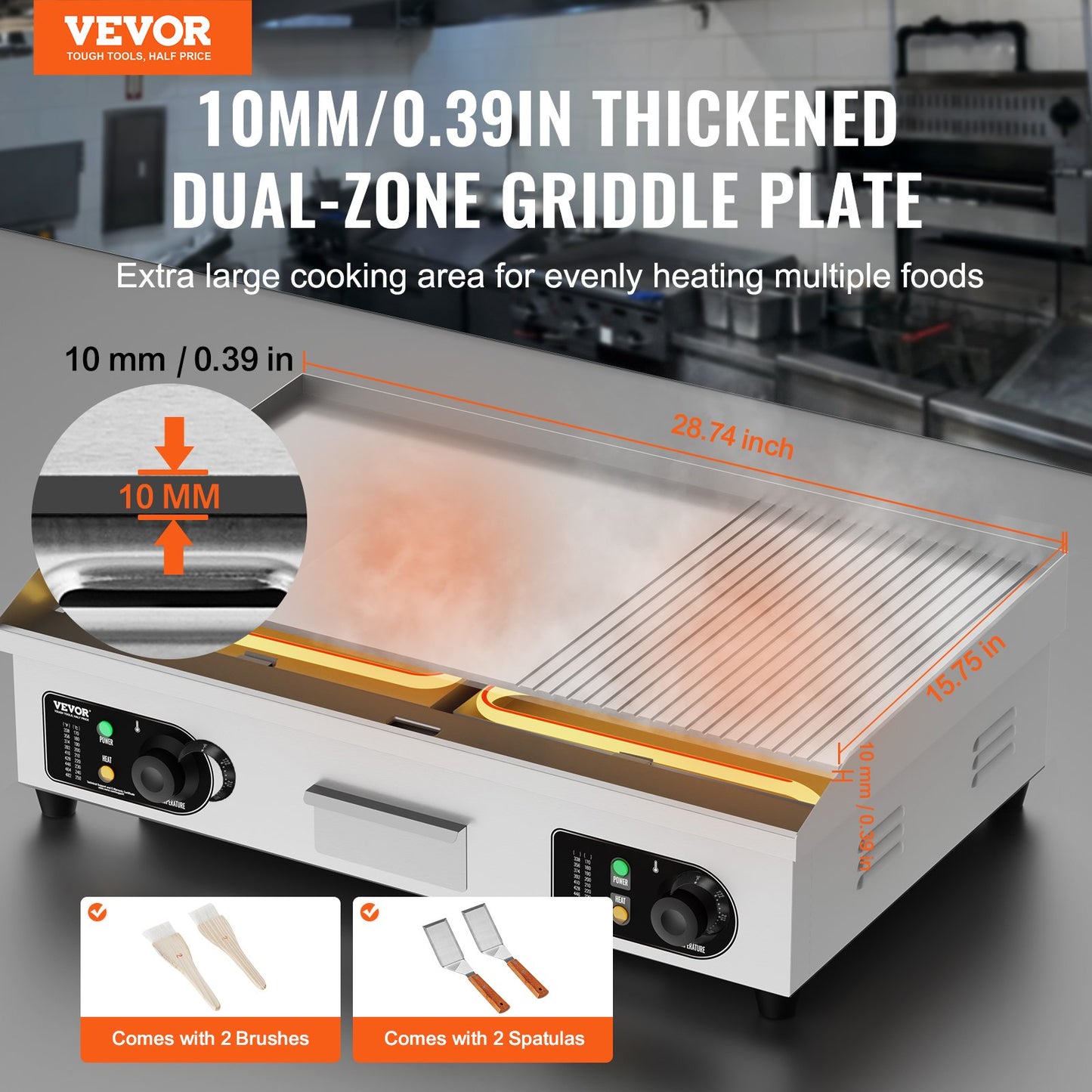Commercial Electric Grill 4400W Bänkskiva Halv-Plat Top Grill 122℉-572℉