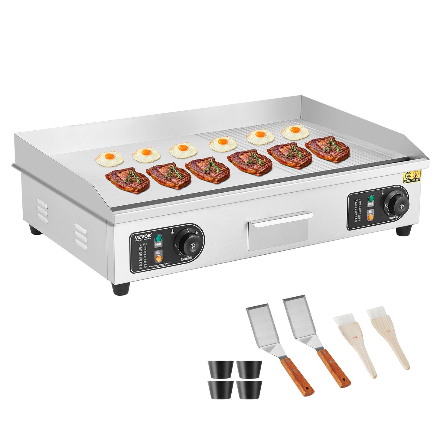 Commercial Electric Grill 4400W Bänkskiva Halv-Plat Top Grill 122℉-572℉