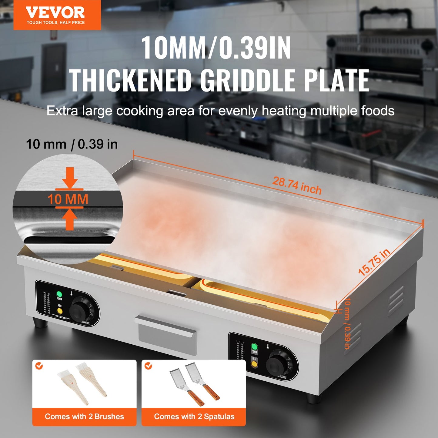 Commercial Electric Grill 4400 W Plattgrill för bänkskiva 122℉-572℉