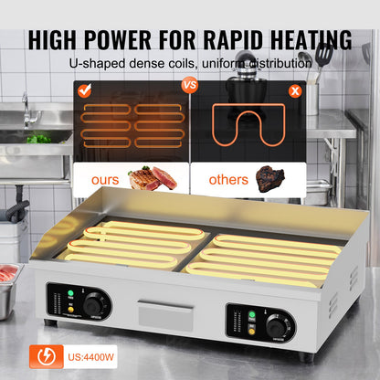 Commercial Electric Grill 4400 W Plattgrill för bänkskiva 122℉-572℉