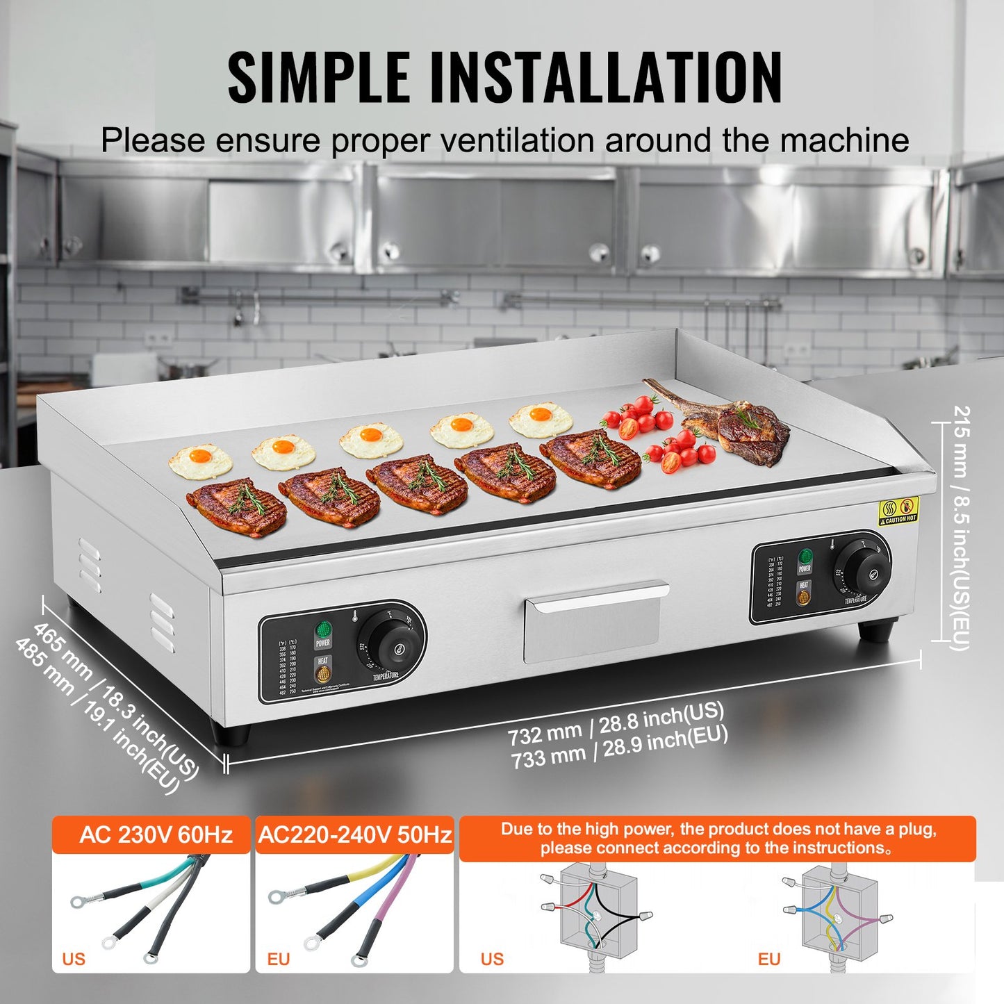 Commercial Electric Grill 4400 W Plattgrill för bänkskiva 122℉-572℉