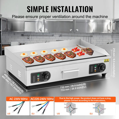 Commercial Electric Grill 4400 W Plattgrill för bänkskiva 122℉-572℉