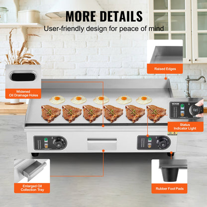 Commercial Electric Grill 4400 W Plattgrill för bänkskiva 122℉-572℉