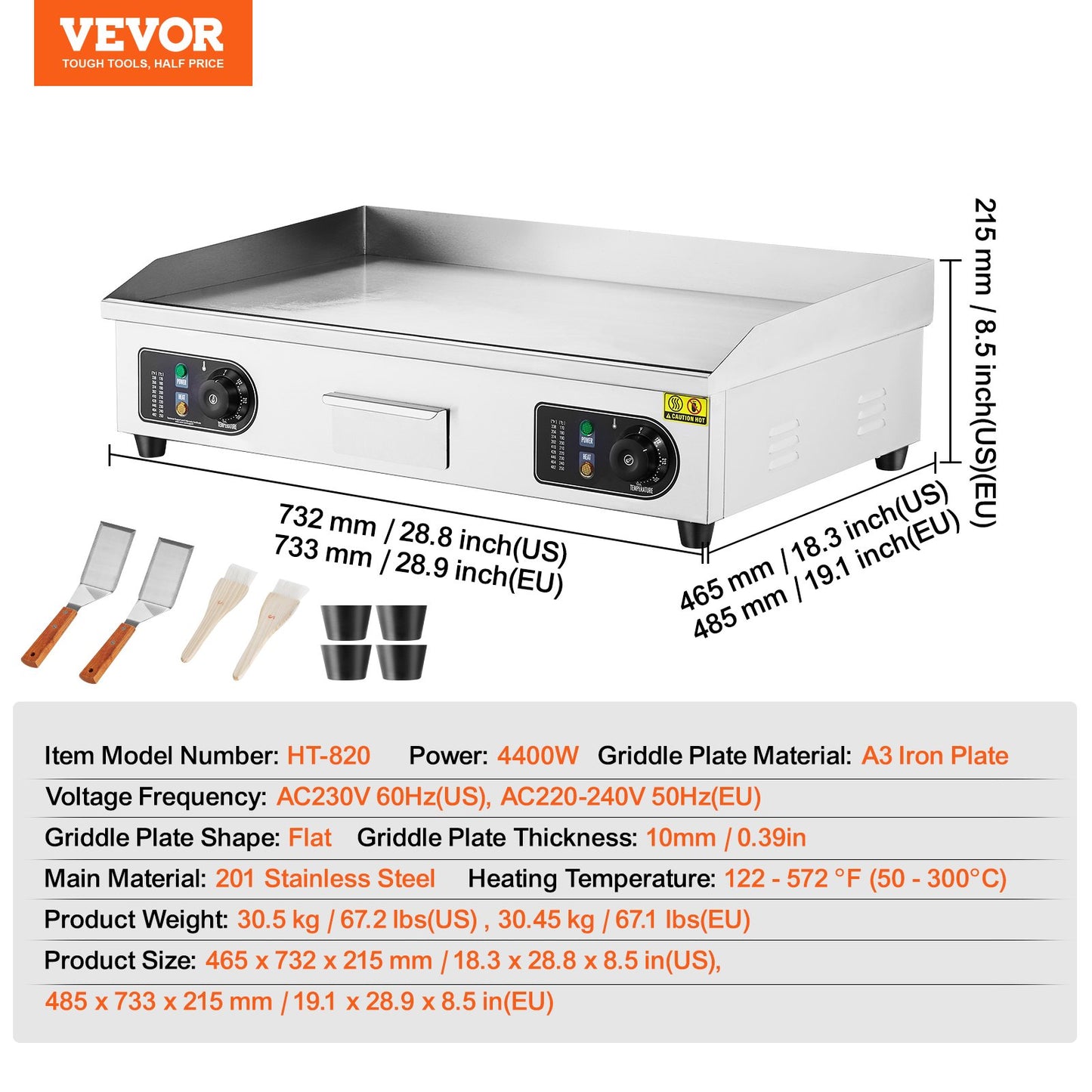 Commercial Electric Grill 4400 W Plattgrill för bänkskiva 122℉-572℉