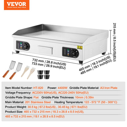Commercial Electric Grill 4400 W Plattgrill för bänkskiva 122℉-572℉