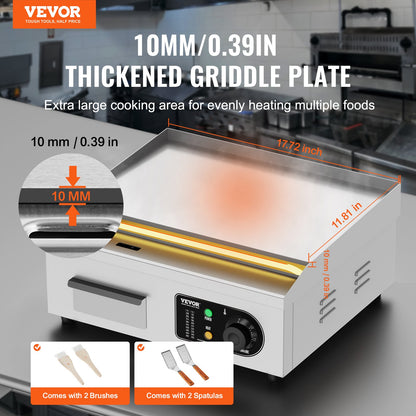 Kommerzieller Elektrogrill, 2800 W, Flachgrill für die Arbeitsplatte, 122℉-572℉