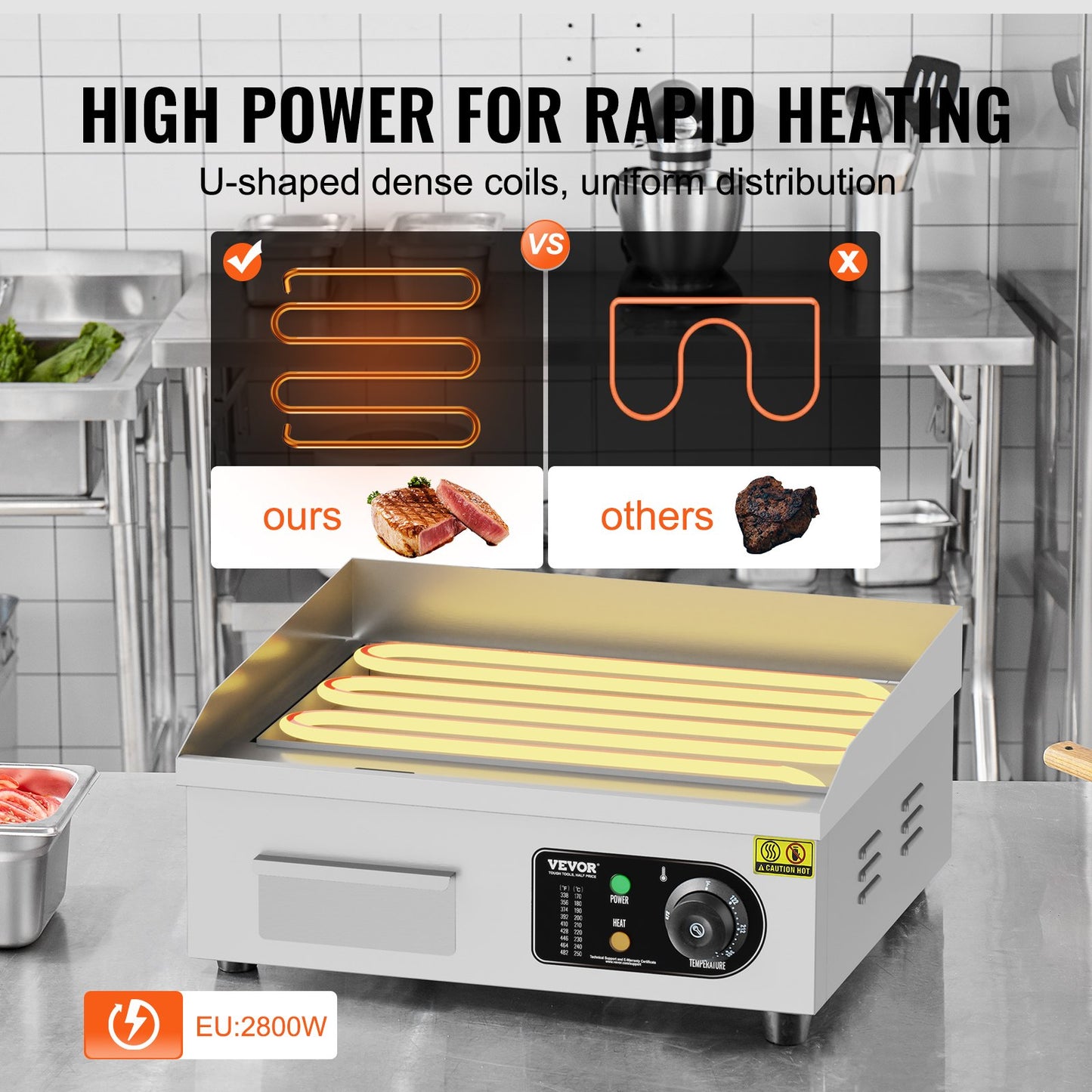 Kommerzieller Elektrogrill, 2800 W, Flachgrill für die Arbeitsplatte, 122℉-572℉