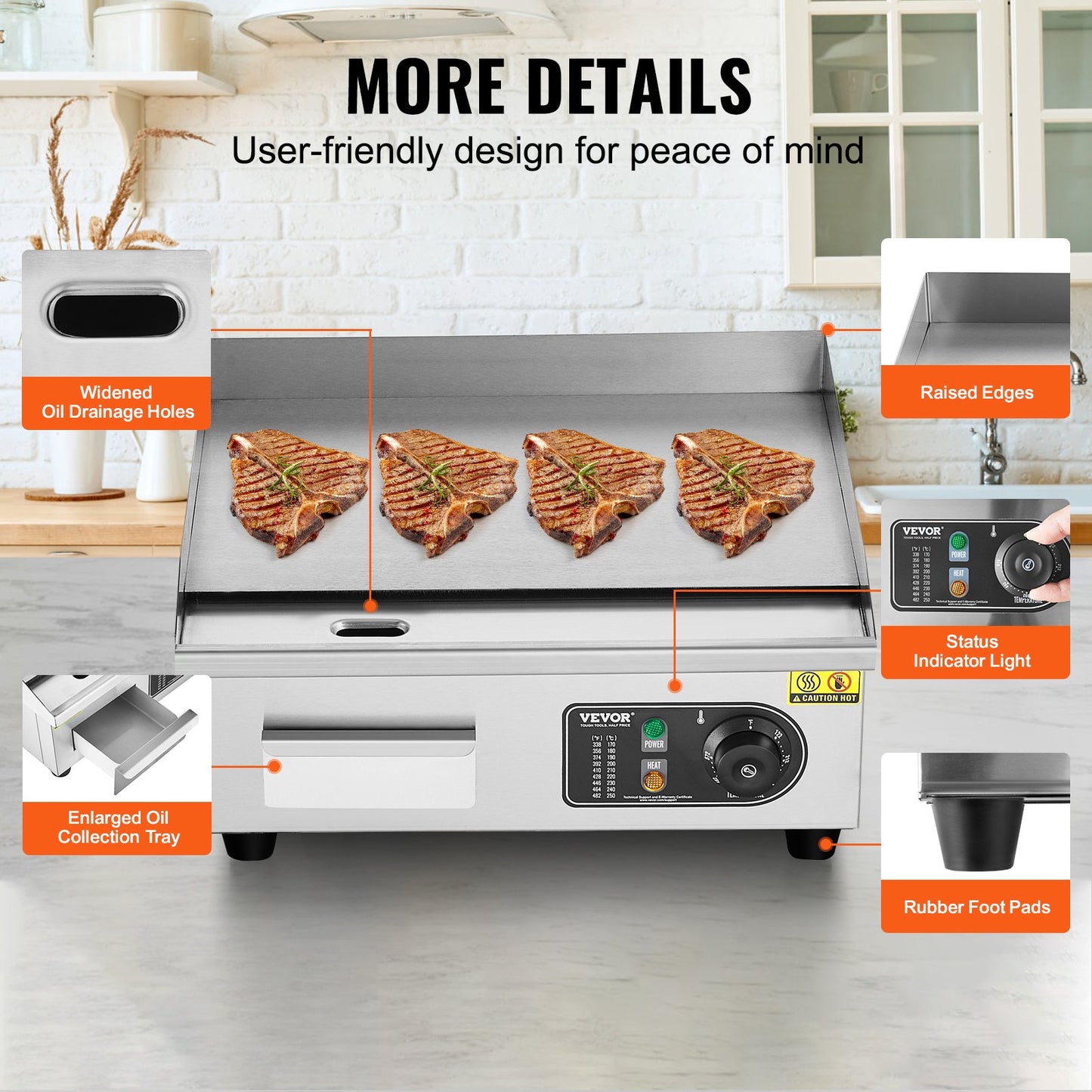 Kommerzieller Elektrogrill, 2800 W, Flachgrill für die Arbeitsplatte, 122℉-572℉