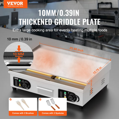Commercial Electric Grill 4000 W Plattgrill för bänkskiva 122℉-572℉