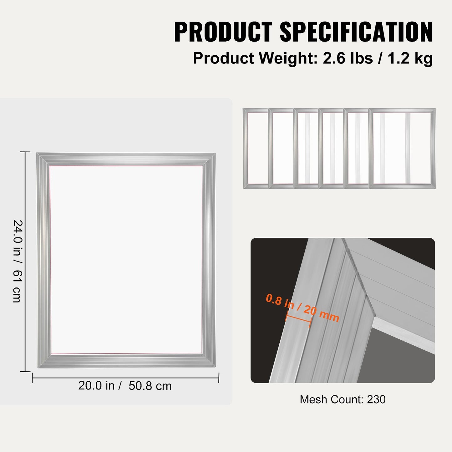 Screen Printing Kit Silk Screen Printing Frame 20x24in 230 Count Mesh 2pc