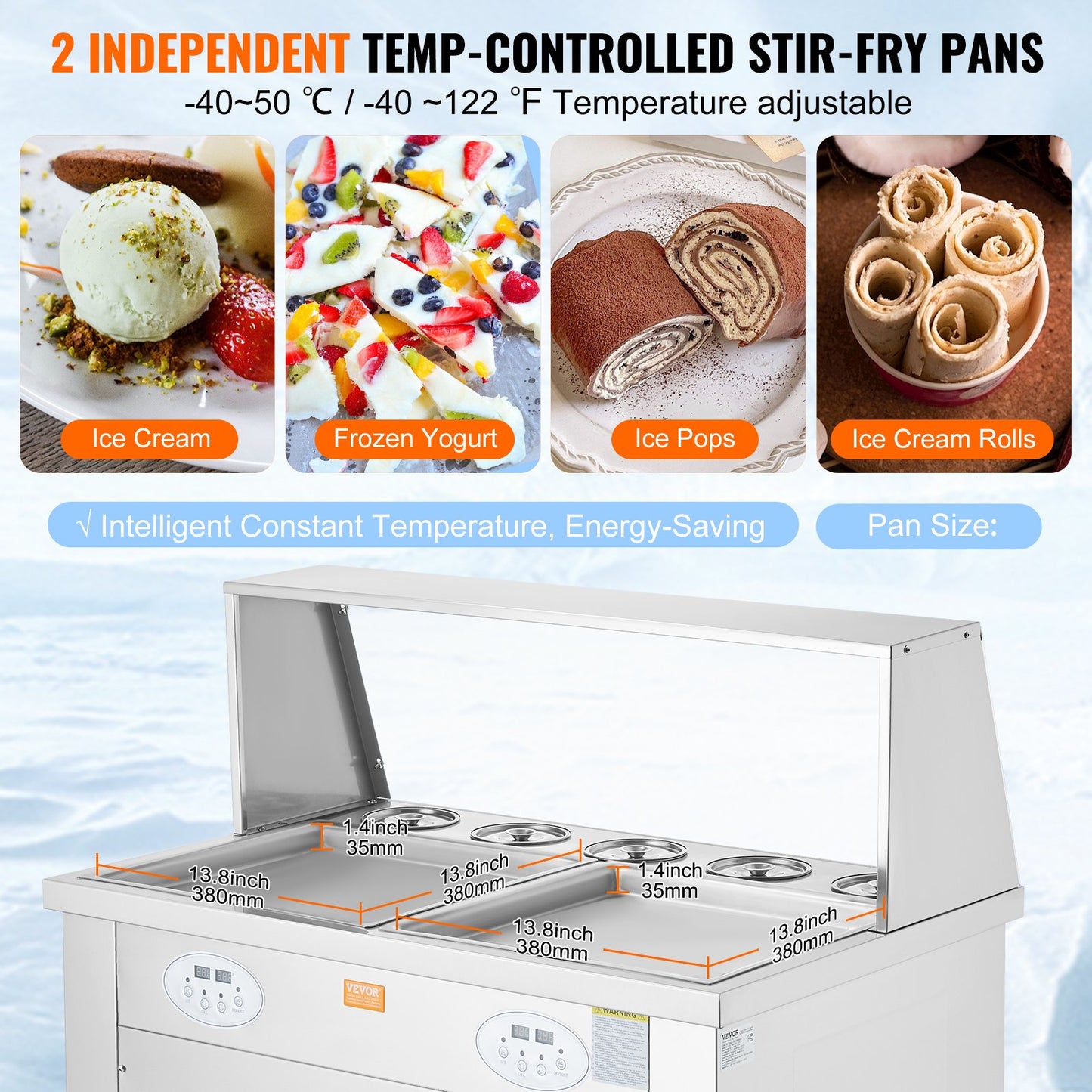Fried Ice Cream Roll Machine Rolled Ice Cream Maker 13,8x13,8 tum 2 kastruller