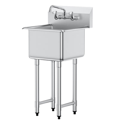 Rostfritt stål Förberedelse & Utility Diskbänk, 1 fack fristående liten diskbänk inkluderar kran och ben, 18"x41" kommersiella diskbänkar för garage, restaurang, kök, tvätt, NSF-certifierad