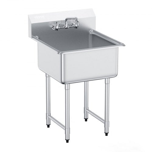 Rostfritt stål Förberedelse & Utility Diskbänk, 1 fack fristående liten diskho inkluderar kran och ben, 27"x41" kommersiella diskbänkar för garage, restaurang, kök, tvätt, NSF-certifierad |  EU