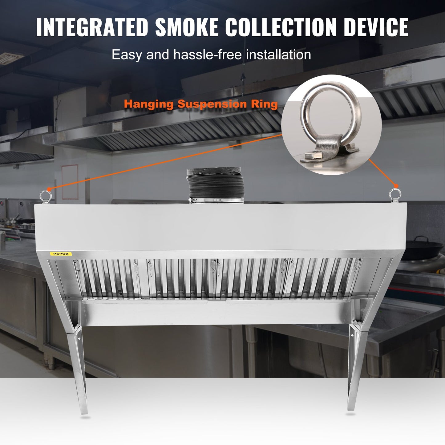 Commercial Exhaust Hood, 9FT Food Truck Hood Exhaust System, 201 Stainless Steel Concession Truck Hood with 4 Removable U-Shaped Grids Oil Filter Mesh, Rust-Resistant Vent Cover for Kitchen Restaurant