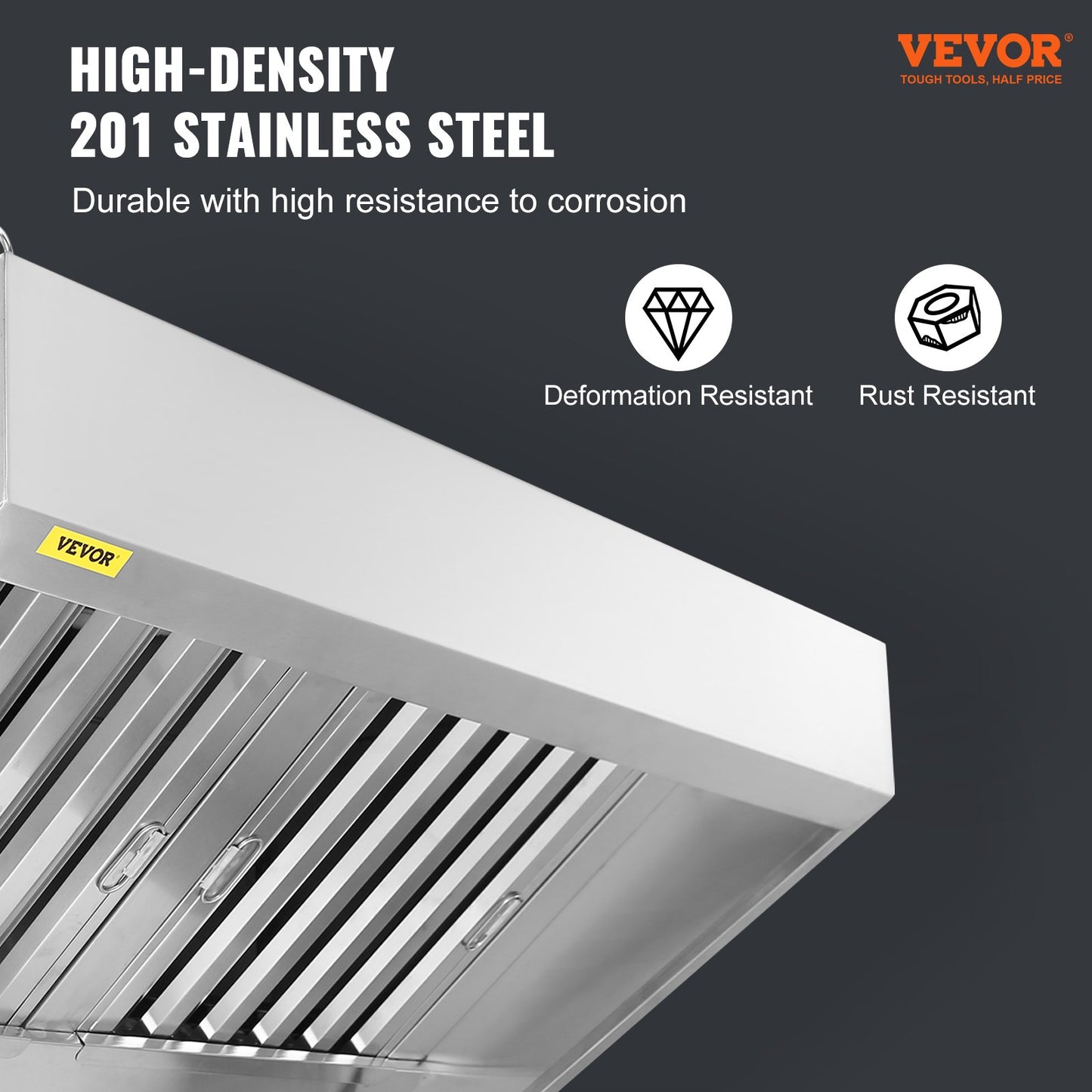 Commercial Exhaust Hood, 9FT Food Truck Hood Exhaust System, 201 Stainless Steel Concession Truck Hood with 4 Removable U-Shaped Grids Oil Filter Mesh, Rust-Resistant Vent Cover for Kitchen Restaurant